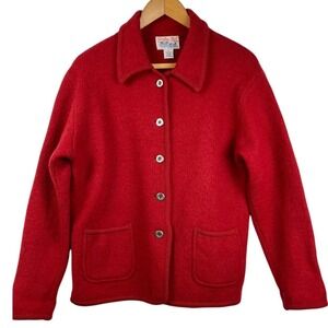 Vintage Tally Ho 100% Wool Red Cardigan Jacket Size S Cozy Ski